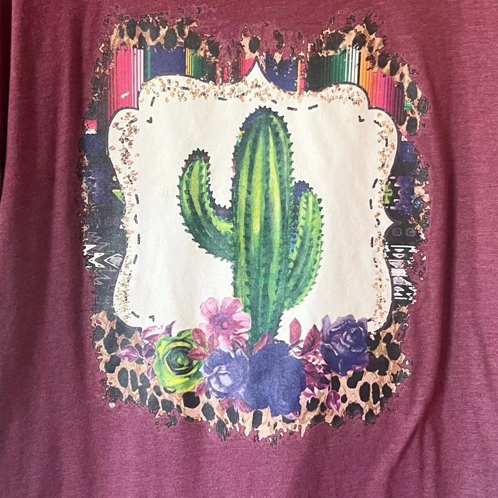 Leopard Cactus Western Graphic T shirt - Picture 2 of 4